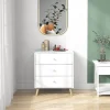 Commode 3 tiroirs design scandinave piètement effilé incliné bois pin MDF blanc