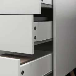 Commode 3 tiroirs design scandinave piètement effilé incliné bois pin MDF blanc