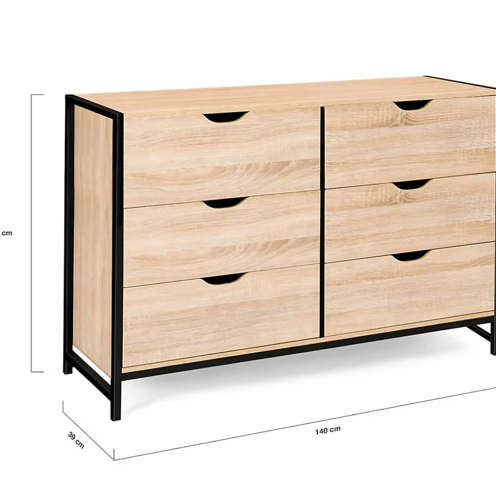 Commode 6 tiroirs DETROIT XXL 140 cm design industriel