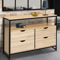 Commode 4 tiroirs DETROIT 110 cm design industriel avec étagère