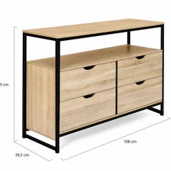 Commode 4 tiroirs DETROIT 110 cm design industriel avec étagère
