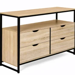 Commode 4 tiroirs DETROIT 110 cm design industriel avec étagère