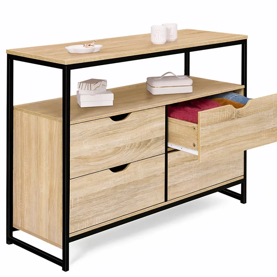 Commode 4 tiroirs DETROIT 110 cm design industriel avec étagère
