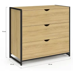 Commode 3 tiroirs DETROIT 80 cm design industriel