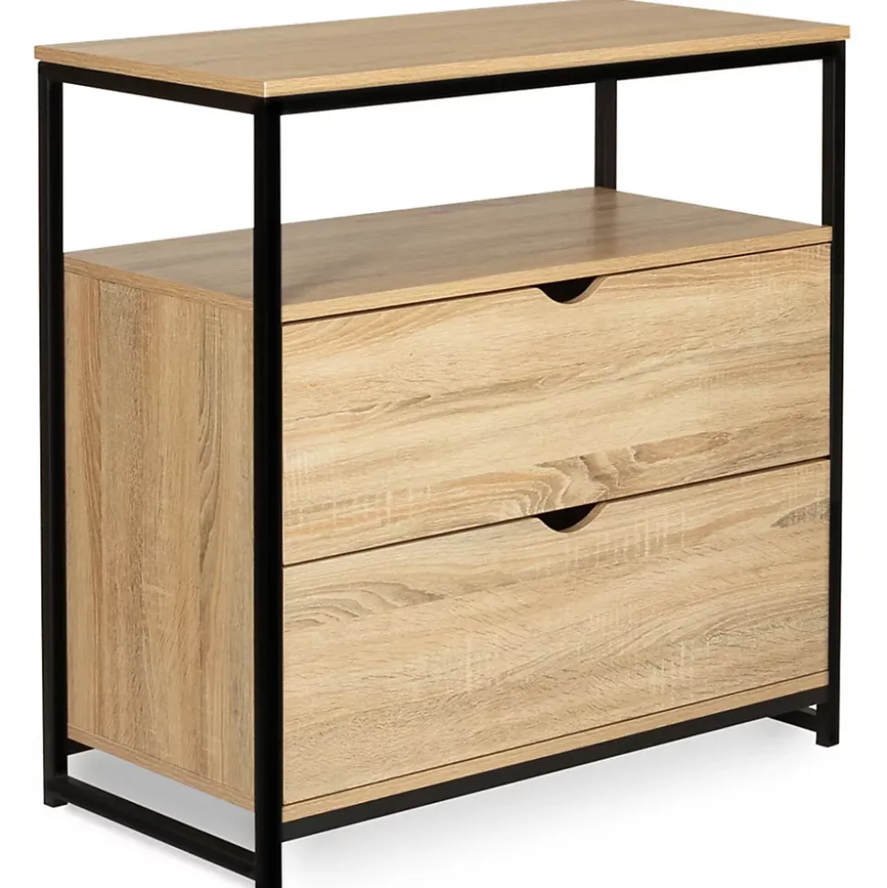 Commode 2 tiroirs DETROIT 80 cm design industriel avec étagère