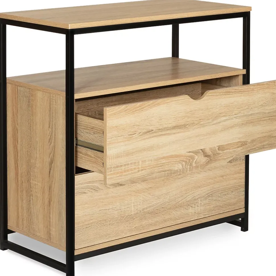 Commode 2 tiroirs DETROIT 80 cm design industriel avec étagère