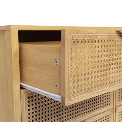 Commode 6 tiroirs EDHEN 115 cm bois et cannage