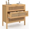 Commode 3 tiroirs EDHEN 80 cm cannage coloris bois