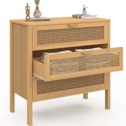 Commode 3 tiroirs EDHEN 80 cm cannage coloris bois