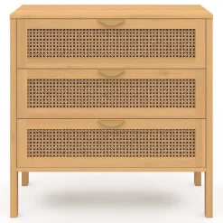 Commode 3 tiroirs EDHEN 80 cm cannage coloris bois