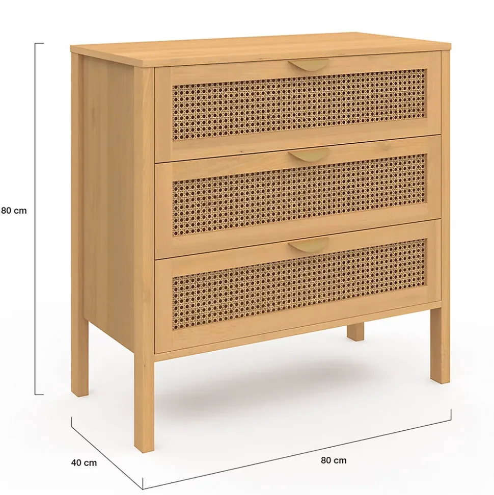 Commode 3 tiroirs EDHEN 80 cm cannage coloris bois