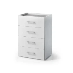 Commode 4 Tiroirs Effet Bois Blanc L 50Cm, H 87Cm, P 41Cm
