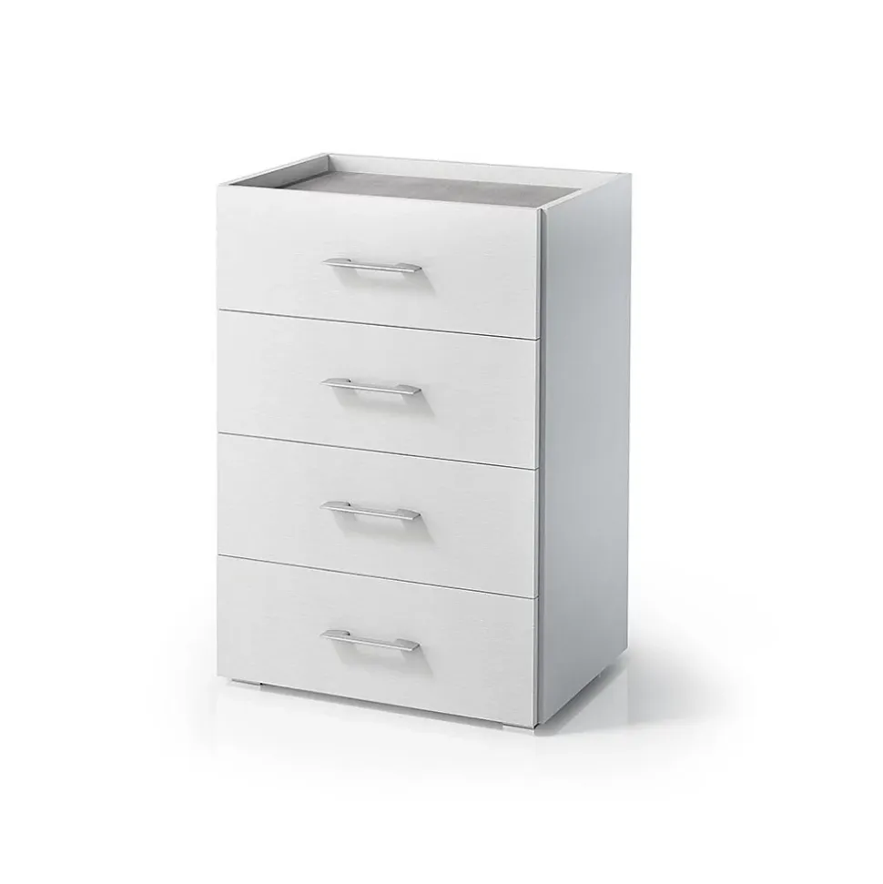 Commode 4 Tiroirs Effet Bois Blanc L 50Cm, H 87Cm, P 41Cm