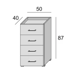 Commode 4 Tiroirs Effet Bois Blanc L 50Cm, H 87Cm, P 41Cm