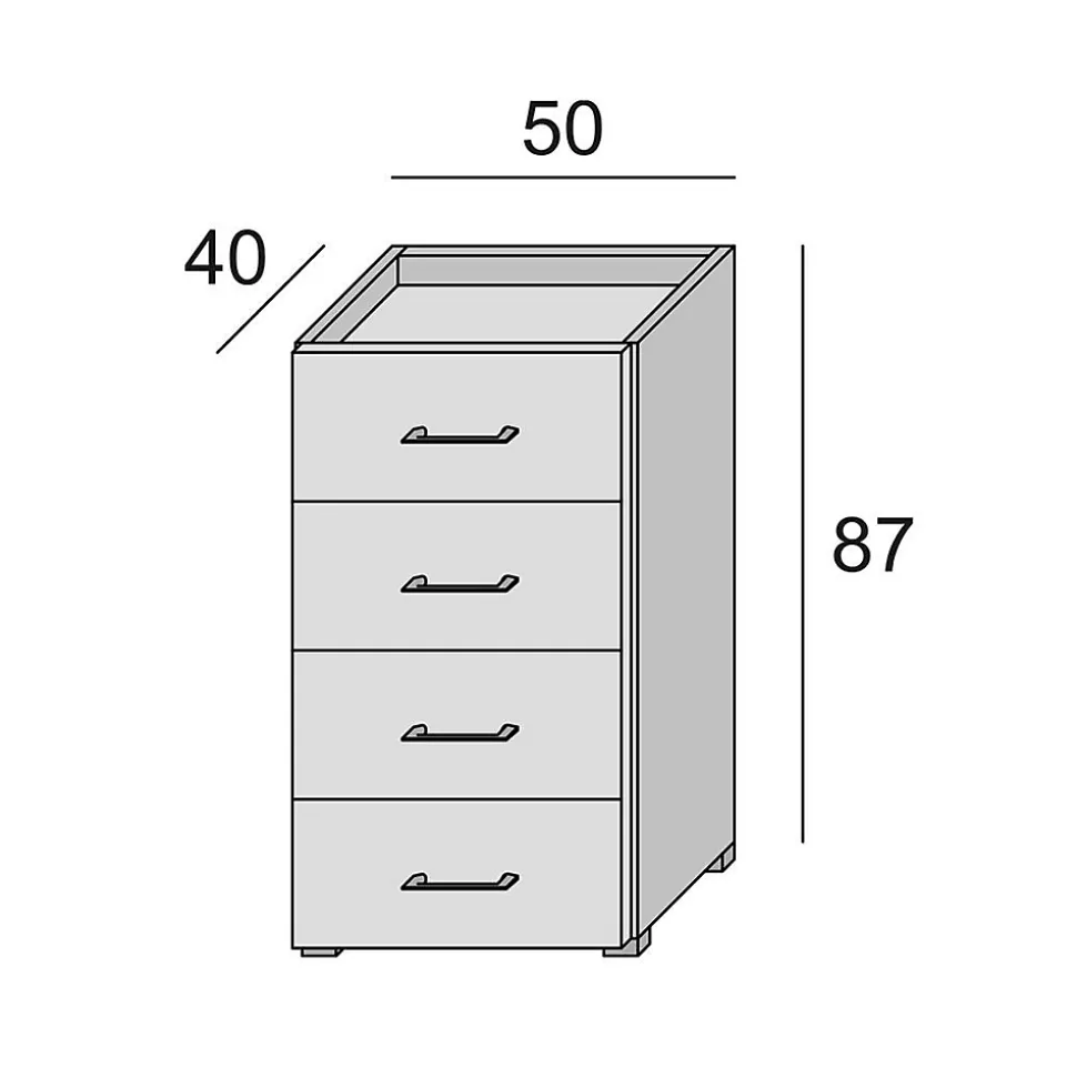 Commode 4 Tiroirs Effet Bois Blanc L 50Cm, H 87Cm, P 41Cm