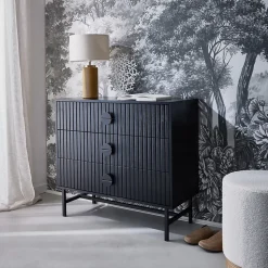 Commode 3 tiroirs effet bois rainuré noir BAZALT