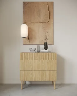 Commode 3 tiroirs effet chêne 90 cm NOLIE