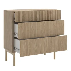 Commode 3 tiroirs effet chêne 90 cm NOLIE