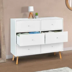 Commode 6 tiroirs EMMIE 110 cm scandinave blanc
