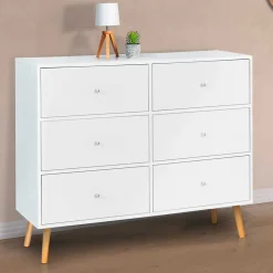 Commode 6 tiroirs EMMIE 110 cm scandinave blanc