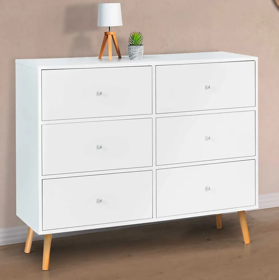 Commode 6 tiroirs EMMIE 110 cm scandinave blanc