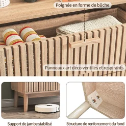 Commode 6 tiroirs en bois naturel, design, grande capacité de rangement, structure robuste et stable pour chambre ou salon