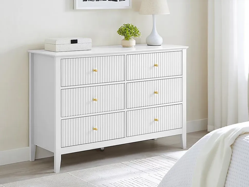 Commode 6 tiroirs en MDF - Blanc - NARIVA