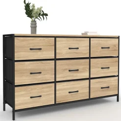 Commode 9 tiroirs en tissu UTAH 115 cm meuble de rangement design industriel