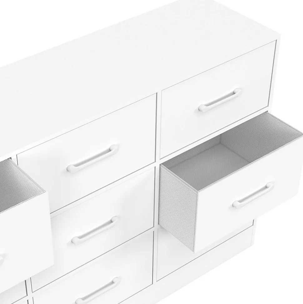 Commode 9 tiroirs en tissu UPPAH 113 cm meuble de rangement bois blanc