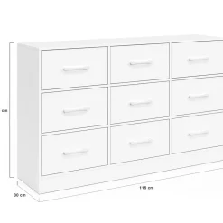 Commode 9 tiroirs en tissu UPPAH 113 cm meuble de rangement bois blanc