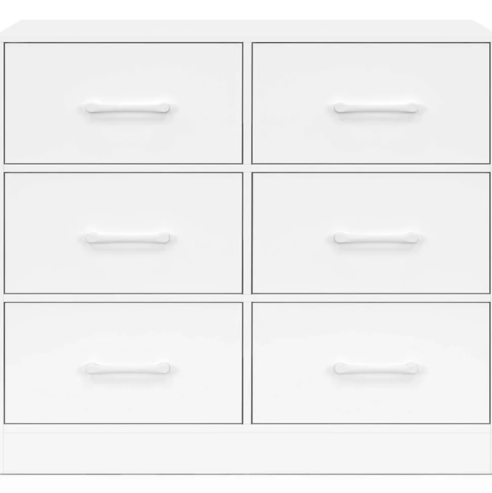 Commode 6 tiroirs en tissu UPPAH 80 cm meuble de rangement bois blanc