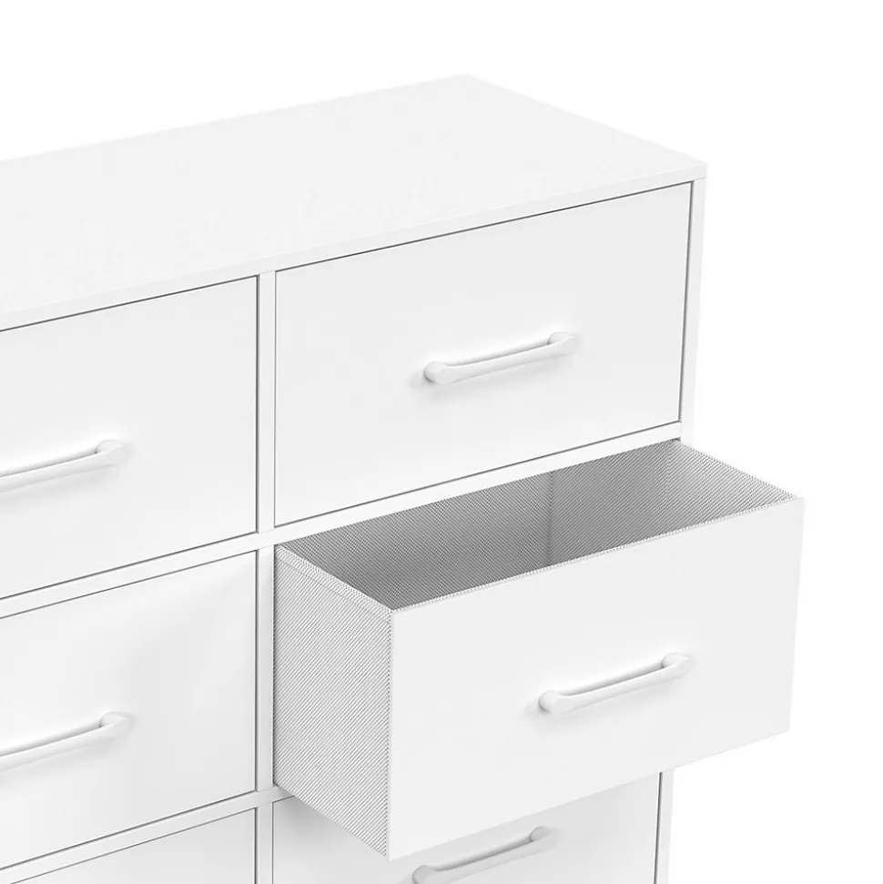 Commode 6 tiroirs en tissu UPPAH 80 cm meuble de rangement bois blanc