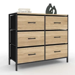Commode 6 tiroirs en tissu UTAH 80 cm meuble de rangement design industriel