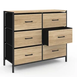 Commode 6 tiroirs en tissu UTAH 80 cm meuble de rangement design industriel