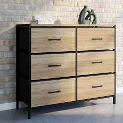 Commode 6 tiroirs en tissu UTAH 80 cm meuble de rangement design industriel