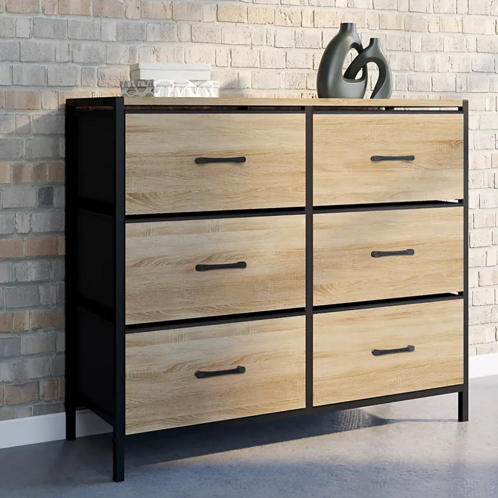 Commode 6 tiroirs en tissu UTAH 80 cm meuble de rangement design industriel