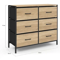 Commode 6 tiroirs en tissu UTAH 80 cm meuble de rangement design industriel