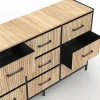 Commode 9 tiroirs en tissu UTAH 115 CM effet lattes meuble de rangement design industriel