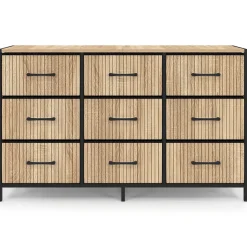 Commode 9 tiroirs en tissu UTAH 115 CM effet lattes meuble de rangement design industriel