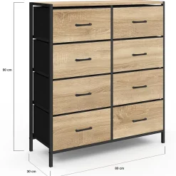 Commode 8 tiroirs en tissu UTAH 80 cm meuble de rangement design industriel