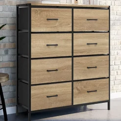 Commode 8 tiroirs en tissu UTAH 80 cm meuble de rangement design industriel