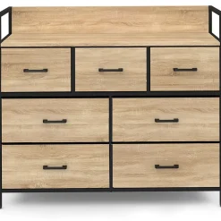 Commode 7 tiroirs en tissu UTAH 100 cm meuble de rangement design industriel