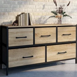 Commode 5 tiroirs en tissu UTAH H.55 cm meuble de rangement design industriel