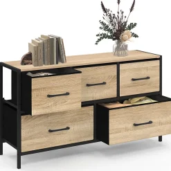Commode 5 tiroirs en tissu UTAH H.55 cm meuble de rangement design industriel