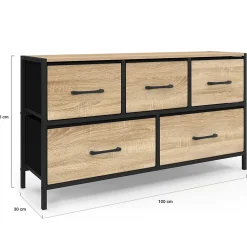 Commode 5 tiroirs en tissu UTAH H.55 cm meuble de rangement design industriel