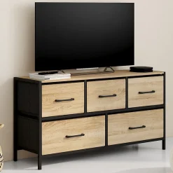 Commode 5 tiroirs en tissu UTAH H.55 cm meuble de rangement design industriel