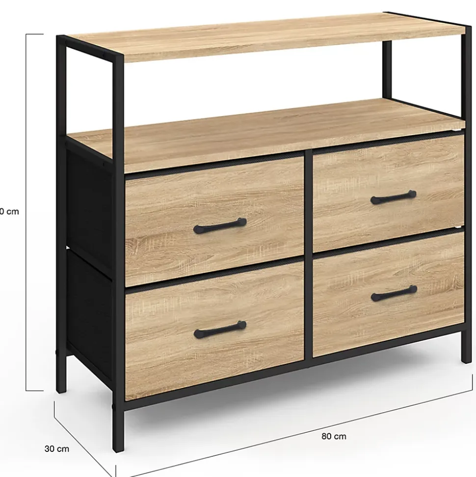 Commode 4 tiroirs en tissu UTAH 80 cm meuble de rangement design industriel
