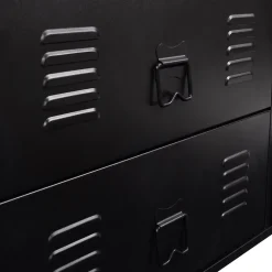 Commode 4 tiroirs ESTER 115 cm métal noir et plateau façon hêtre avec niche design industriel
