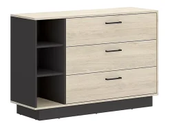 Commode 3 tiroirs et 3 niches - Coloris : Naturel et anthracite - LEANDRE