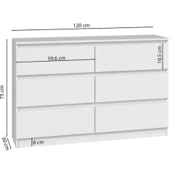 Commode 6 tiroirs grège 120 cm MALWA